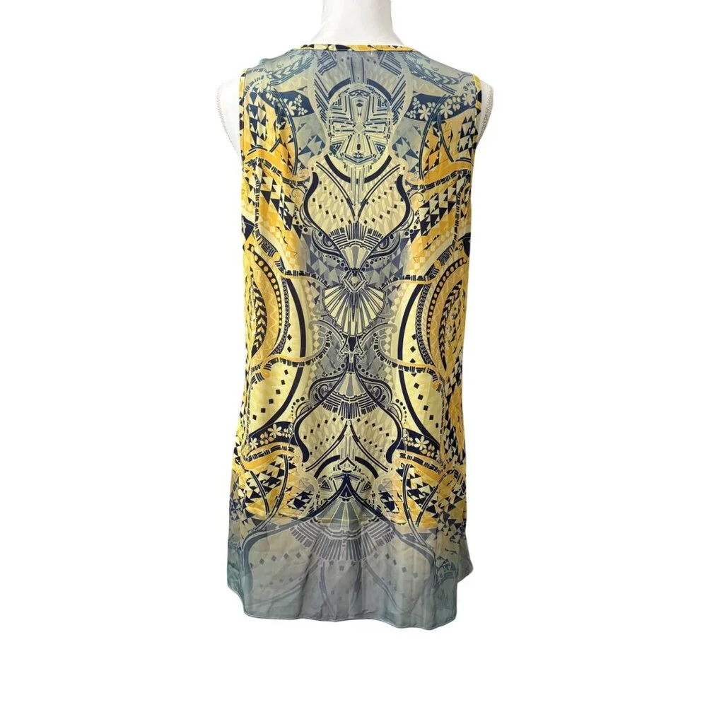 Energe Yellow Sleeveless Bohemian Tunic Top W/ Geometric Print Womens Size XL - Picture 3 of 13